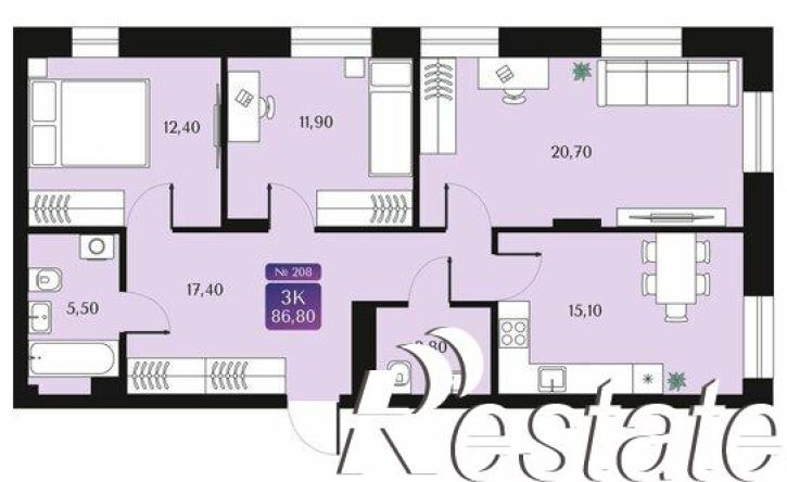 3-комн квартира в новом доме 6-я Северная улица, 138,  д. 138
